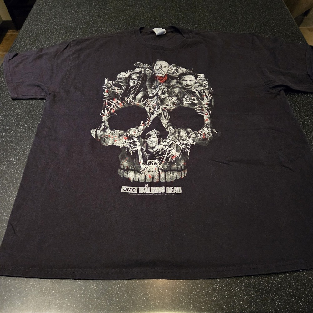 AMC The Walking Dead Skull Graphic T-Shirt Mens 2XL Black Cotton